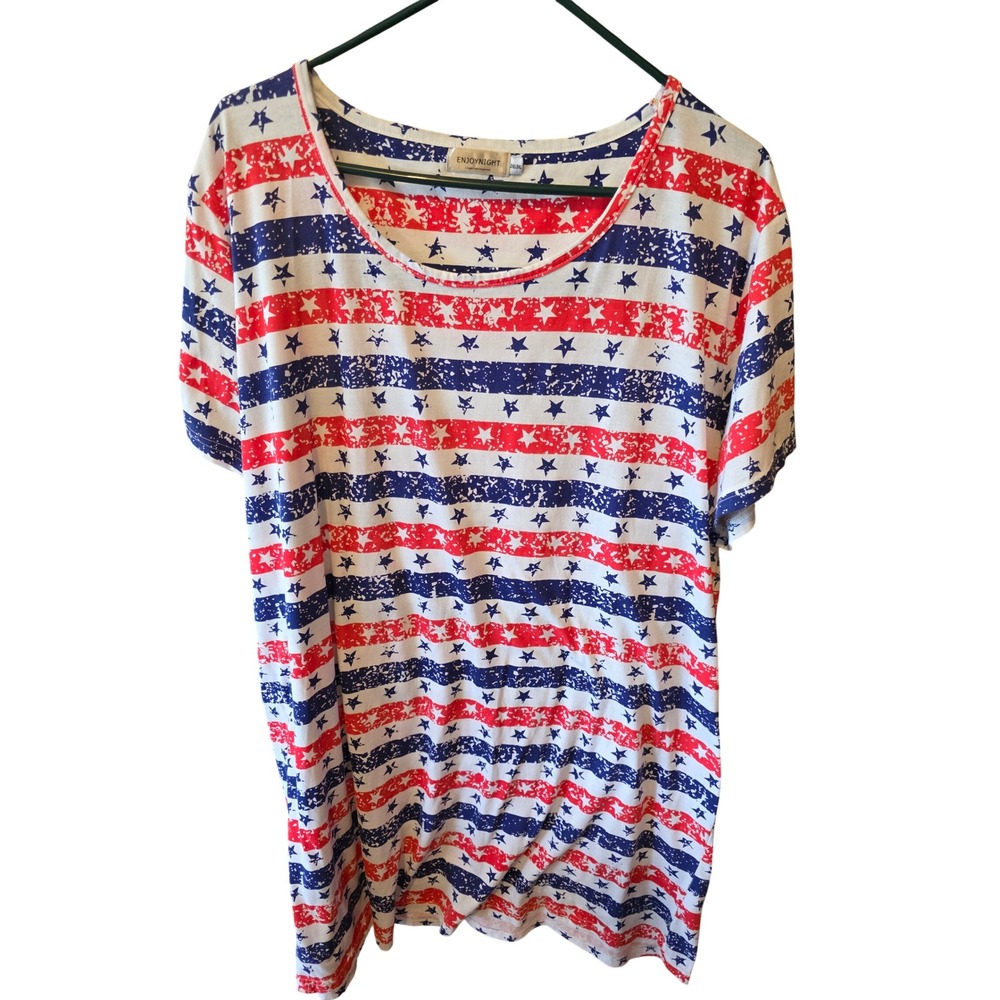 Enjoynight Plus Size Pajama Dress 2XL 3XL Patriotic 4th of July Stars Stripes